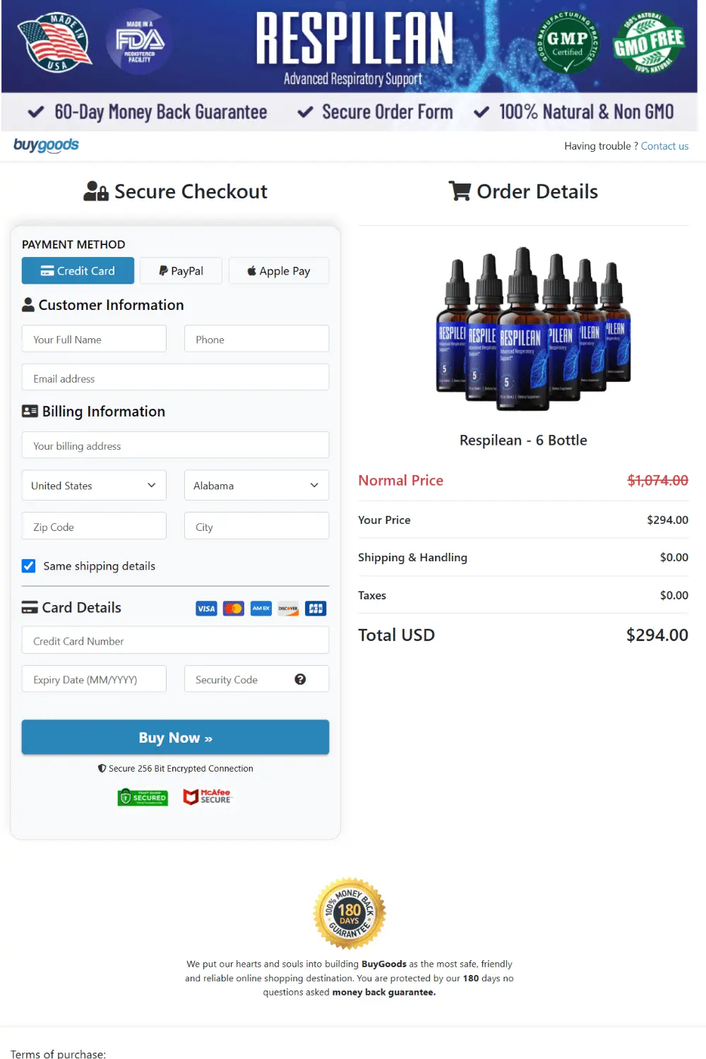 respilean order page